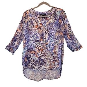 Nine West Jeans High-Low Mixed Animal Print Multicolored Blouse Size Small